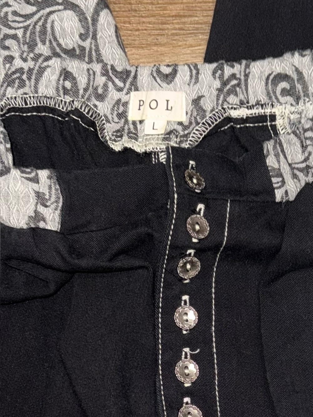NWOT POL PATCHWORK BOHEMIAN PANTS. Size Large. - Picture 11 of 12